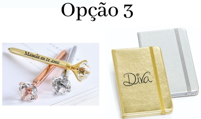 KIT MAMÃE DIVA: Bloco de anotações + caneta de metal com pedra